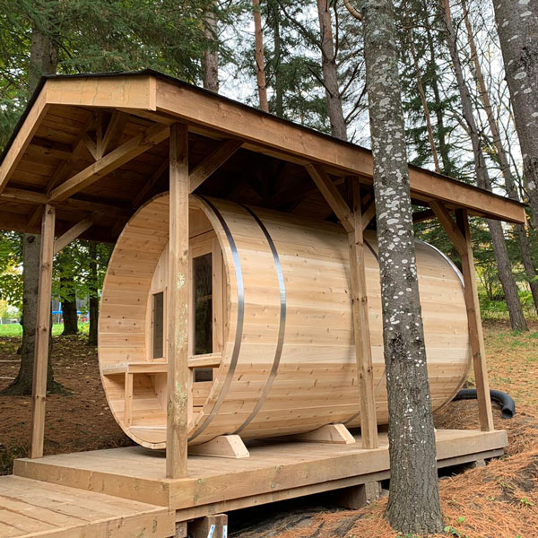 Tranquility Cedar Barrel Sauna with Porch