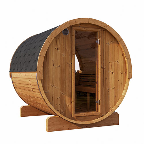 SaunaLife Model E7W Outdoor Barrel Sauna with Panoramic Window