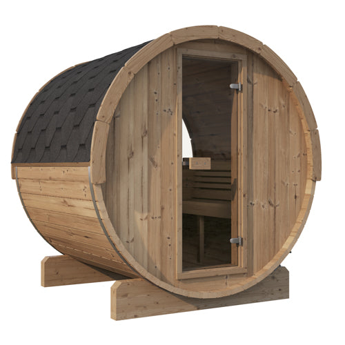 SaunaLife Model E7W Outdoor Barrel Sauna with Panoramic Window